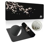 Hearda Tapis de souris 3D élégant Sakura - Avec fond en caoutchouc antidérapant - Bords cousus - Pour le bureau, la maison - Noir - 1200 x 600 x 3 mm
