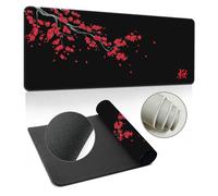 Hearda Tapis de souris 3D élégant Sakura - Fond en caoutchouc antidérapant - Bords cousus - Pour le bureau, la maison - Rouge - 1200 x 600 x 3 mm