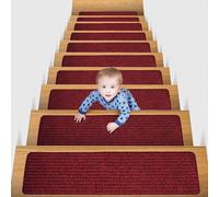 Hearda Tapis Escalier, Antidérapant Tapis Escalier Marche, Muet Moquette Escalier Couvre Marche Escalier Tapis d'Escalier Autocollants Carpette pour Enfants, Aîné (5PCS,Ligne Rouge)
