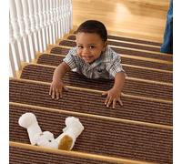 Hearda Tapis Escalier, Antidérapant Tapis Escalier Marche, Muet Moquette Escalier Couvre Marche Escalier Tapis d'Escalier Autocollants Carpette pour Aîné Enfants (15 pc,Café)