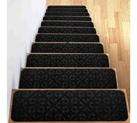 Hearda Tapis Escalier Lot de 6/9/12/15, Antidérapant Tapis Escalier Marche, Modèle Classique Moquette Escalier Couvre Marche Escalier Tapis d'Escalier Autocollants Carpette (9pc,Noir)