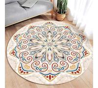 Hearda tapis Rond de Mandala Simple, Bords Cousus, Antidérapant Doux, Lavable, Convient pour Bureau et Salon, Décor Intérieur (Beige, 120cm)