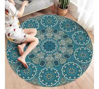 Hearda Tapis Rond de Mandala Simple, Tapis Chambre avec Bords Cousus, Antidérapant Doux Tapis Chambre, Lavable Tapis de Salon,Tapis Convient pour Bureau L'intérieur Décorer (Bleu Clair,60cm)