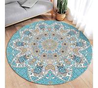 Hearda Tapis Rond de Mandala Simple, Tapis Chambre avec Bords Cousus, Antidérapant Doux Tapis Chambre, Lavable Tapis de Salon,Tapis Convient pour Bureau L'intérieur Décorer (Bleu,60cm)