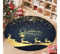 Hearda Tapis Rond de Noël Imprimé, 50-120cm Rouge Festif Tapis Chambre avec Bords Cousus, Antidérapant Doux Rugs Chambre, Lavable Rug de Salon, pour Bureau L'intérieur (Noël,120cm)