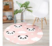 Hearda Tapis Rond Flanelle, Tapis Chambre Antidérapant Moquette Animaux de Dessins Animés, Lavable Moquette de Salon, Feutre Doux pour Bureau, Intérieur (Panda Rose,120cm)