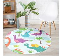 Hearda Tapis Rond Flanelle, Tapis Chambre Antidérapant Moquette Animaux de Dessins Animés, Lavable Moquette de Salon, Feutre Doux pour Bureau, Intérieur (Dinosaure Bleu 1,120cm)