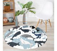 Hearda Tapis Rond Flanelle, Tapis Chambre Antidérapant Moquette Animaux de Dessins Animés, Lavable Moquette de Salon, Feutre Doux pour Bureau, Intérieur (Grau-Blau Wal,80cm)