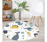 Hearda Tapis Rond Flanelle, Tapis Chambre Antidérapant Moquette Animaux de Dessins Animés, Lavable Moquette de Salon, Feutre Doux pour Bureau, Intérieur (Dinosaure Bleu 2,100cm)