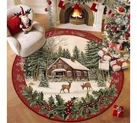 Hearda Tapis Rond Peluche Courte, Élan Flocon de Neige Tapis Chambre Salon Doux, Rug Antidérapant Lavable, Moquette Salon Interieur Facile d'entretien pour Chambre à Coucher (Noël 10,80cm)