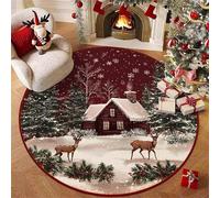 Hearda Tapis Rond Peluche Courte, Élan Flocon de Neige Tapis Chambre Salon Doux, Rug Antidérapant Lavable, Moquette Salon Interieur Facile d'entretien pour Chambre à Coucher (Noël 3,80cm)