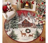 Hearda Tapis Rond Peluche Courte, Élan Flocon de Neige Tapis Chambre Salon Doux, Rug Antidérapant Lavable, Moquette Salon Interieur Facile d'entretien pour Chambre à Coucher (Noël 7,80cm)