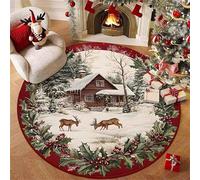 Hearda Tapis Rond Peluche Courte, Élan Flocon de Neige Tapis Chambre Salon Doux, Rug Antidérapant Lavable, Moquette Salon Interieur Facile d'entretien pour Chambre à Coucher (Noël 9,80cm)