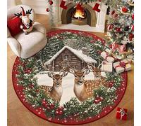 Hearda Tapis Rond Peluche Courte, Élan Flocon de Neige Tapis Chambre Salon Doux, Rug Antidérapant Lavable, Moquette Salon Interieur Facile d'entretien pour Chambre à Coucher (Noël 5,50cm)