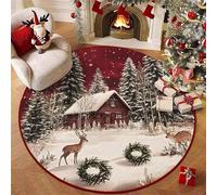 Hearda Tapis Rond Peluche Courte, Élan Flocon de Neige Tapis Chambre Salon Doux, Rug Antidérapant Lavable, Moquette Salon Interieur Facile d'entretien pour Chambre à Coucher (Noël 1,80cm)