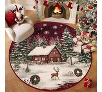 Hearda Tapis Rond Peluche Courte, Élan Flocon de Neige Tapis Chambre Salon Doux, Rug Antidérapant Lavable, Moquette Salon Interieur Facile d'entretien pour Chambre à Coucher (Noël 6,80cm)