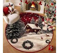 Hearda Tapis Rond Peluche Courte, Élan Flocon de Neige Tapis Chambre Salon Doux, Rug Antidérapant Lavable, Moquette Salon Interieur Facile d'entretien pour Chambre à Coucher (Noël 4,50cm)
