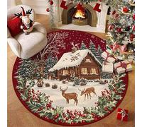 Hearda Tapis Rond Peluche Courte, Élan Flocon de Neige Tapis Chambre Salon Doux, Rug Antidérapant Lavable, Moquette Salon Interieur Facile d'entretien pour Chambre à Coucher (Noël 8,120cm)