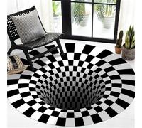 Hearda Tapis Rond, Piège à Illusion 3D Velours Cristal Tapis Chambre, Tapis Chambre Enfant, Antidérapant Lavable Tapis de Salon, Tapis Doux, Convient pour Bureau (160cm,Noir)