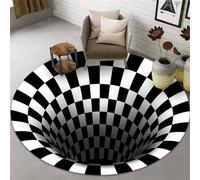 Hearda Tapis Rond Piège à Illusion 3D, Velours Cristal Tapis Chambre, Tapis Chambre Enfant, Antidérapant Lavable Tapis de Salon, Tapis Doux, Convient pour Bureau (Noir 5,60cm)