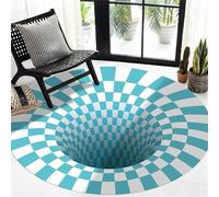 Hearda Tapis Rond, Piège à Illusion 3D Velours Cristal Tapis Chambre, Tapis Chambre Enfant, Antidérapant Lavable Tapis de Salon, Tapis Doux, Convient pour Bureau (100cm,Aqua)