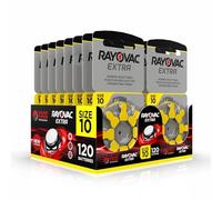 Hearing360 120 Piles pour appareils auditifs Rayovac Extra modèle 10, Longue durée, compatibilité Universelle, sans Mercure (15 blisters de 8 Piles)
