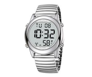 Hearkent Atomic Montre numérique parlante britannique anglais parlant agréable voix masculine gros chiffres montre radio pour personnes âgées ou aveugles, Élastique argenté, Classique