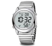 Hearkent Montre parlante pour personnes malvoyantes - Avec écran LCD - Voix allemande - Grand chiffre - Facile à lire - Pour personnes âgées, aveugles, argenté, Bracelet