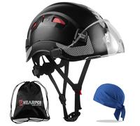 HEARMOR Casque de Chantier avec visière, en 397 - Casque de Travail ventilé pour Adulte - Système à cliquet réglable - Visière Transparente - Noir