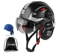 HEARMOR Casque de Protection avec Protection auditive et visière pour travaux forestiers, Construction et Escalade avec Sac Portable et Insert de Casque rafraîchissant No