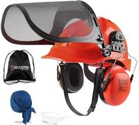 HEARMOR Casque de protection pour tronçonneuse avec visière et protection auditive pour paysagistes et travailleurs forestiers - Avec sac portable et insert de casque rafraîchissant