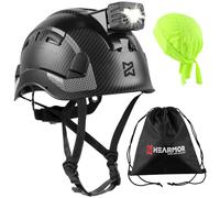 HEARMOR Casque pour travaux en hauteur Industriel pour adultes Casque de construction avec lampe frontale LED intégrée Casque de protection ABS Certifié EN12492 Résistance aux chocs et à la