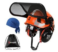 HEARMOR VOLTEK Casque de sécurité forestière en ABS avec visière de sécurité intégrée, protection complète de la tête, des yeux, du visage et de l'ouïe, design ventilé confortable et résistant aux