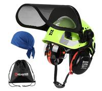 HEARMOR VOLTEK Casque de sécurité forestière en ABS avec visière de sécurité intégrée, protection complète de la tête, des yeux, du visage et de l'ouïe, design ventilé confortable et résistant aux