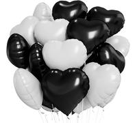 Heart Balloon,24 Pieces,Heart-Shaped Baudruche,White Black,Foil Balloons,Helium Heart Balloon for Birthday,Wedding,Valentine's Day,Christmas Party Decoration (White Black)