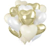 Heart Balloon, Pink, Beige, White, Light Gold, 12 X Gold Heart-Shaped Balloons, White Heart Balloons, Cream Helium Heart Balloon For Birthday, Wedding, Engagement, Baby Shower, Valentine