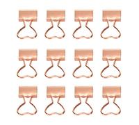 Heart Binder Clips 12Pcs | Hollow Metal Paper Clamps for Office Documents/School Stationery | Strong Grip Iron Clips with Storage Box (Pink Gold)