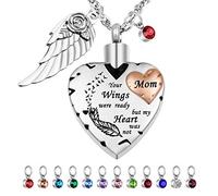 Heart Cremation Necklace for Ashes Cremation Jewelry with 12 Birthstones Urn Necklace for Ashes-Your Wings were Ready but My Heart was Not