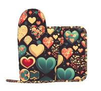 Heart Crush Flower Gant en polyester sergé isolant thermique, antidérapant et résistant aux brûlures, avec corde de suspension pour un rangement facile