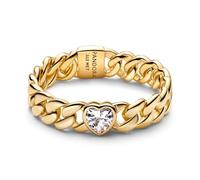 Heart Cuban Chain 14k Gold-Plated Ring with Clear Cubic Zirconia