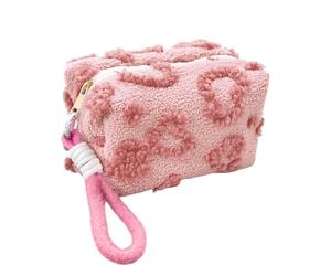 Heart Design Plush Makeup Pouch - Large Capacity Cosmetic Storage Organizer, Portable Brush Holder Bag for Travel Weekend Daily Essentials | Ideal for Bathroom Vanity Vacation Business Trip Beauty