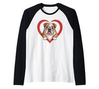 Heart English Bulldog Glasses Bulldogs Manche Raglan