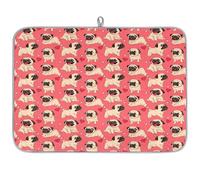 Heart Love Bulldog Dog Tapis de séchage à vaisselle en microfibre absorbant pour cuisine, cuillère, assiette en verre, 45,7 x 60,9 cm