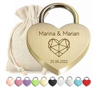 Heart Love Cadenas Personnalisé Bronze Gravé - Polygon Heart Design - Pochette Cadeau Incluse - Avec nniversaire de Fiançailles - Lui et Elle - Cadeau pour Couple Mariage