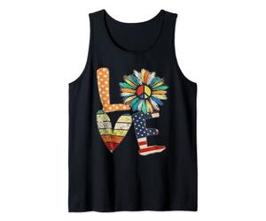 Heart Love Peace Sunflower American Flag Patriotic USA Débardeur