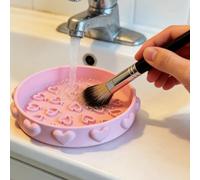 Heart Makeup Brush Cleaner Dry Wet Plastic Compact Tool (Rose)
