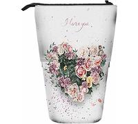Heart Of Beautiful Tender Pastel Roses Étui à crayons télescopique Boîte de rangement pour stylos avec fermeture à glissière pour femmes hommes garçons filles I Love You Heat Shaped Bouquet Rose
