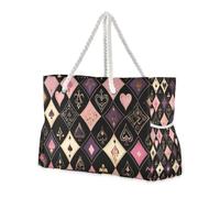 Heart of Peach and Purple Poker Sac de voyage de grande capacité pour femme avec poches latérales Sac fourre-tout Grand sac fourre-tout pour voyage, plage, cadeau d'anniversaire pour femme