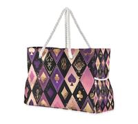 Heart of Peach and Purple Poker Sac de voyage robuste avec poches latérales pour voyage, voyage, cadeau de plage, cadeau d'anniversaire pour femme