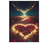 Heart on The Beach Puzzles Adultes 300 Pièces Puzzle Adulte Jeu Éducatif Challenge Toy en Bois pour Enfants 42×30cm